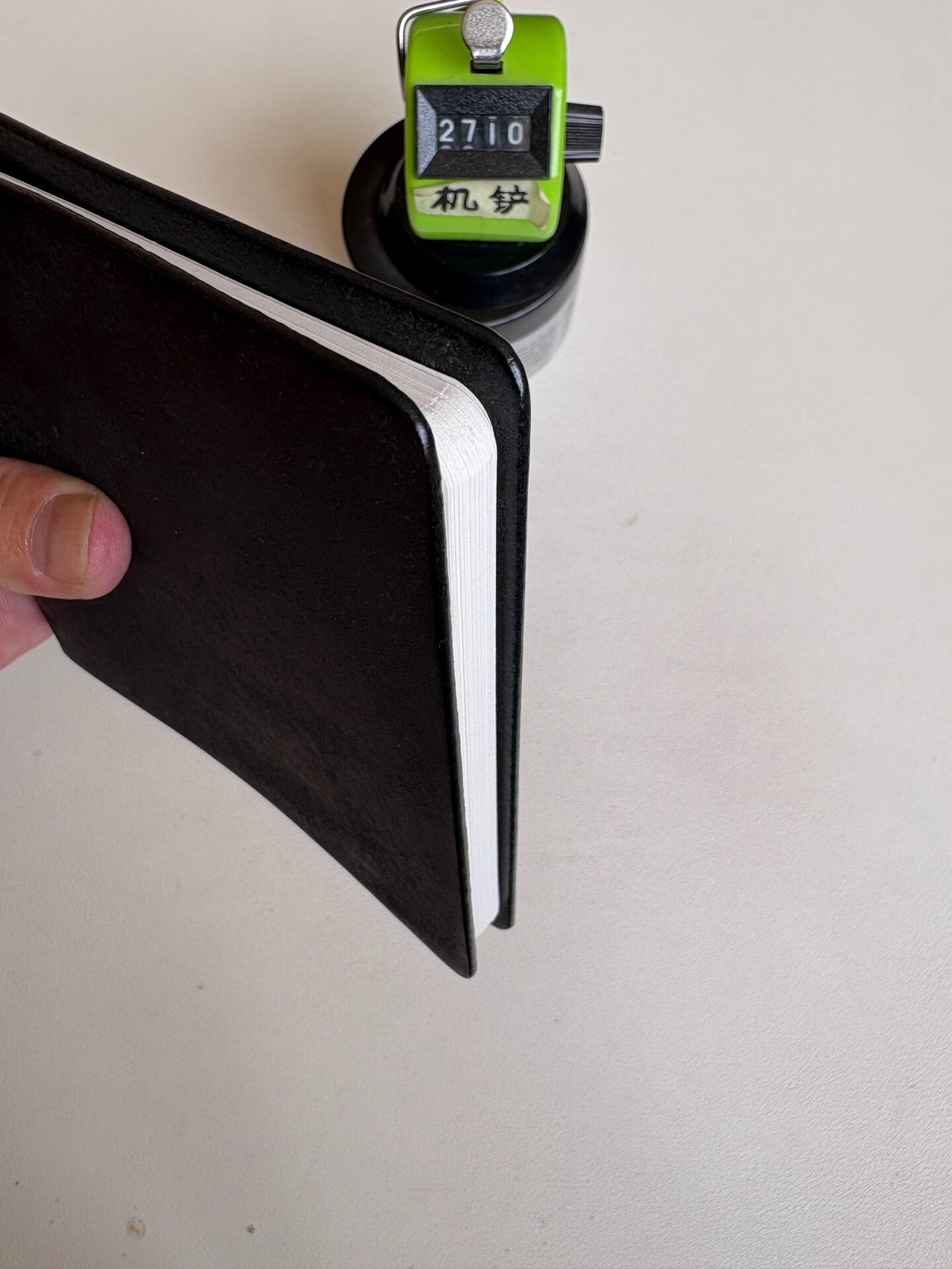Black Leather Square Loose-Leaf Notebook with Silver Ring Binding