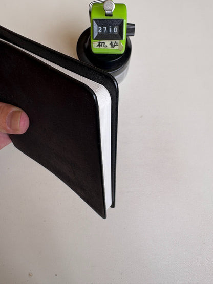 Black Leather Square Loose-Leaf Notebook with Silver Ring Binding