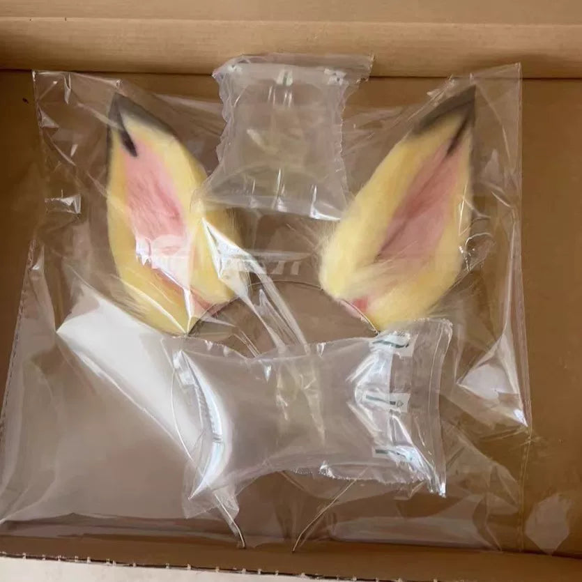 Serre-tête avec oreilles d'animal en peluche pour cosplay - Jaune Noir