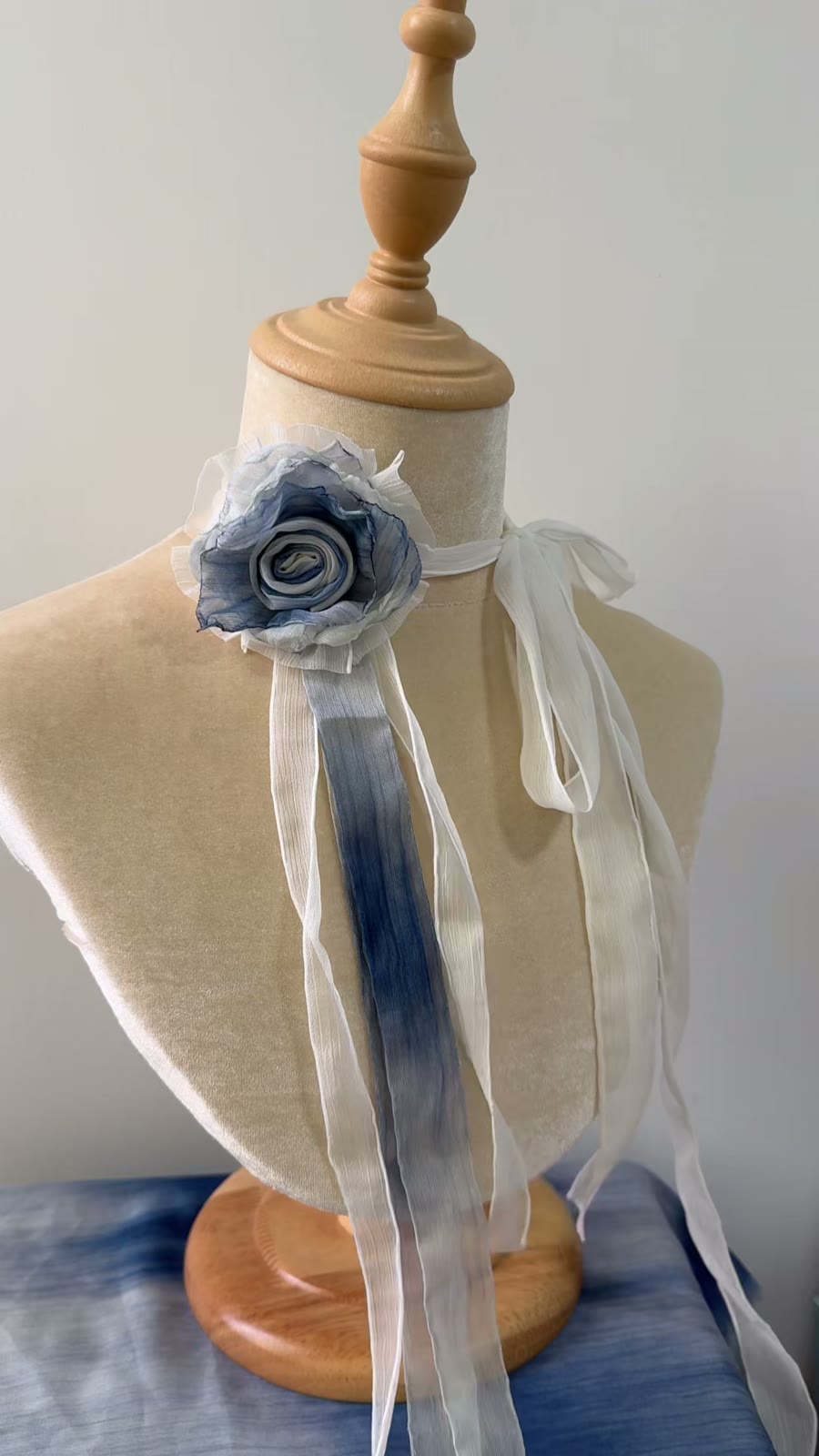 Handcrafted Fabric Rose Choker Ink Wash