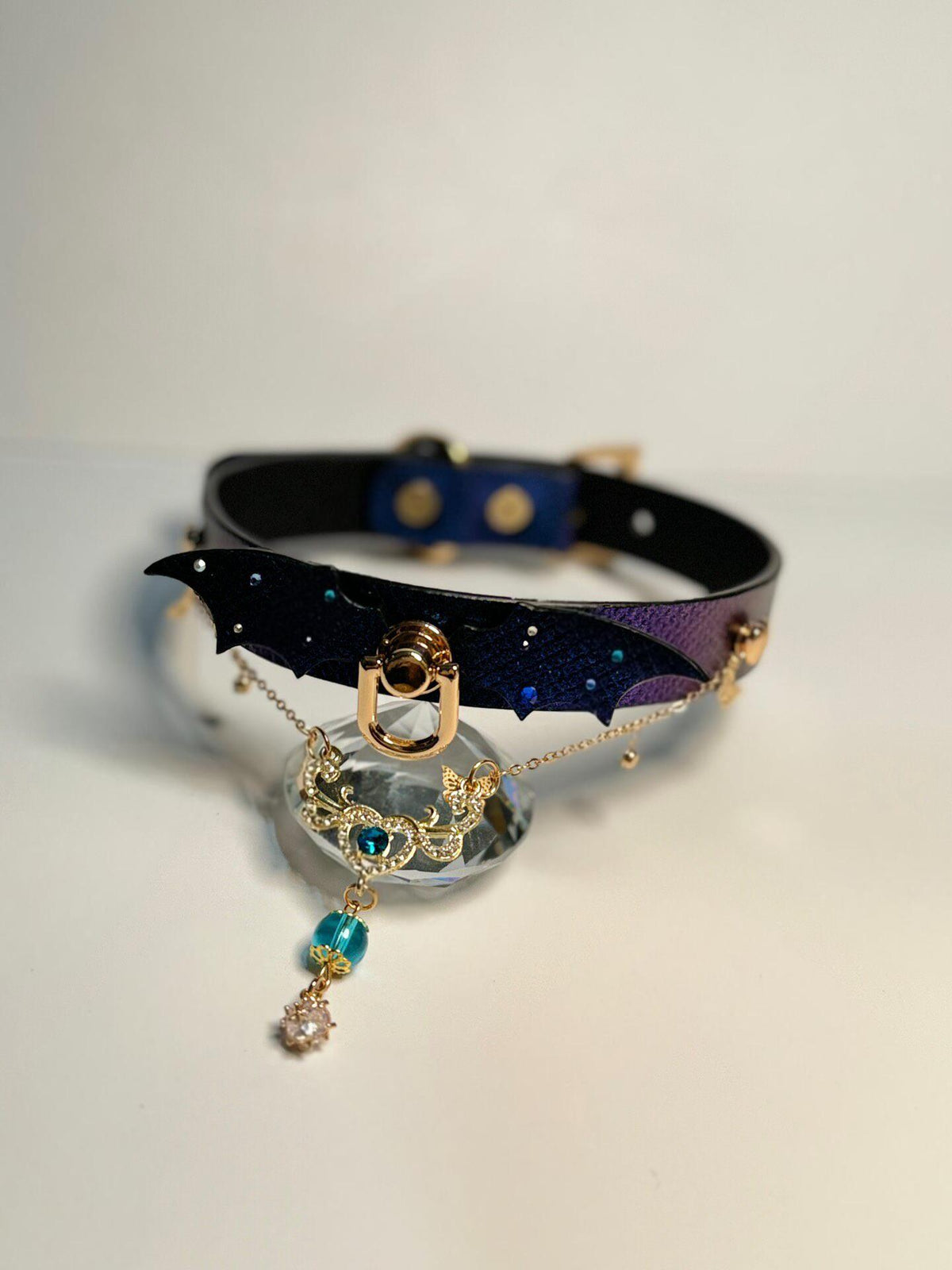 Bat Wing Leather Pet Collar with Chain
