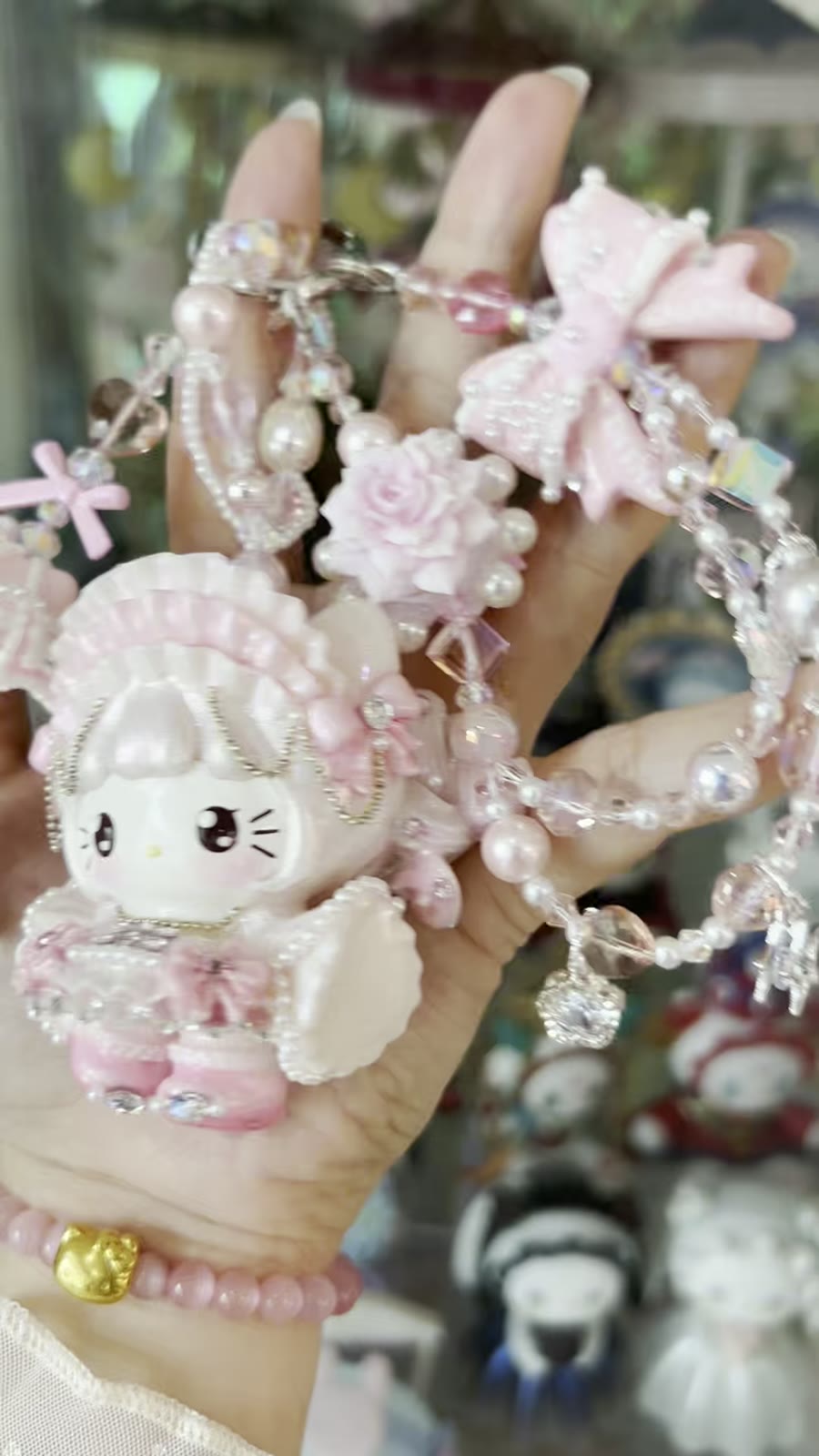 Handgefertigter Hello Kitty Braut-Perlen-Telefonanhänger