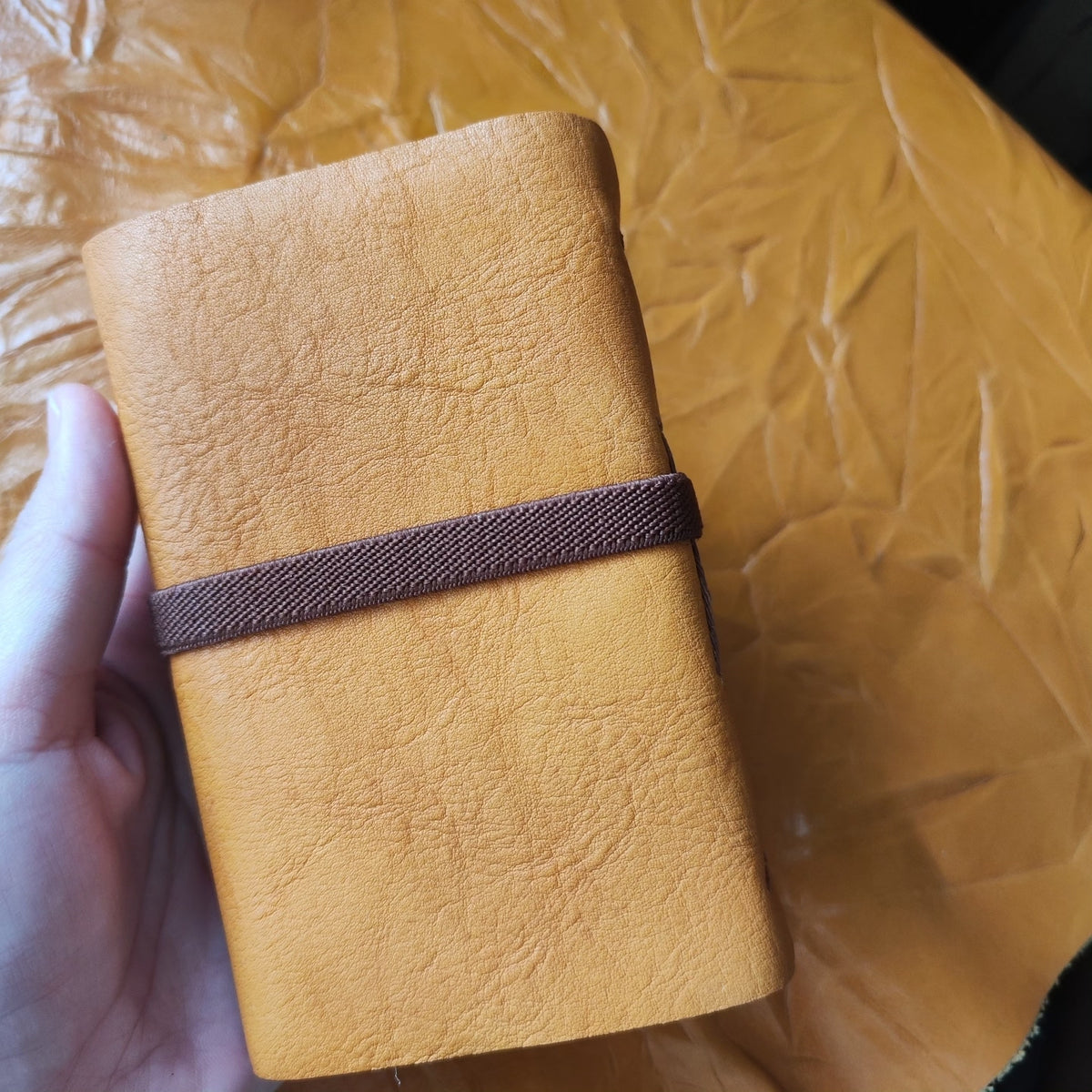 Handmade Cowhide Notebook with Crocheted Flower