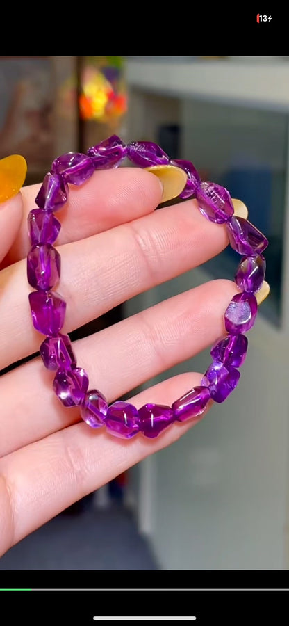 Faceted Irregular Purple Amethyst Bracelet 9x7mm