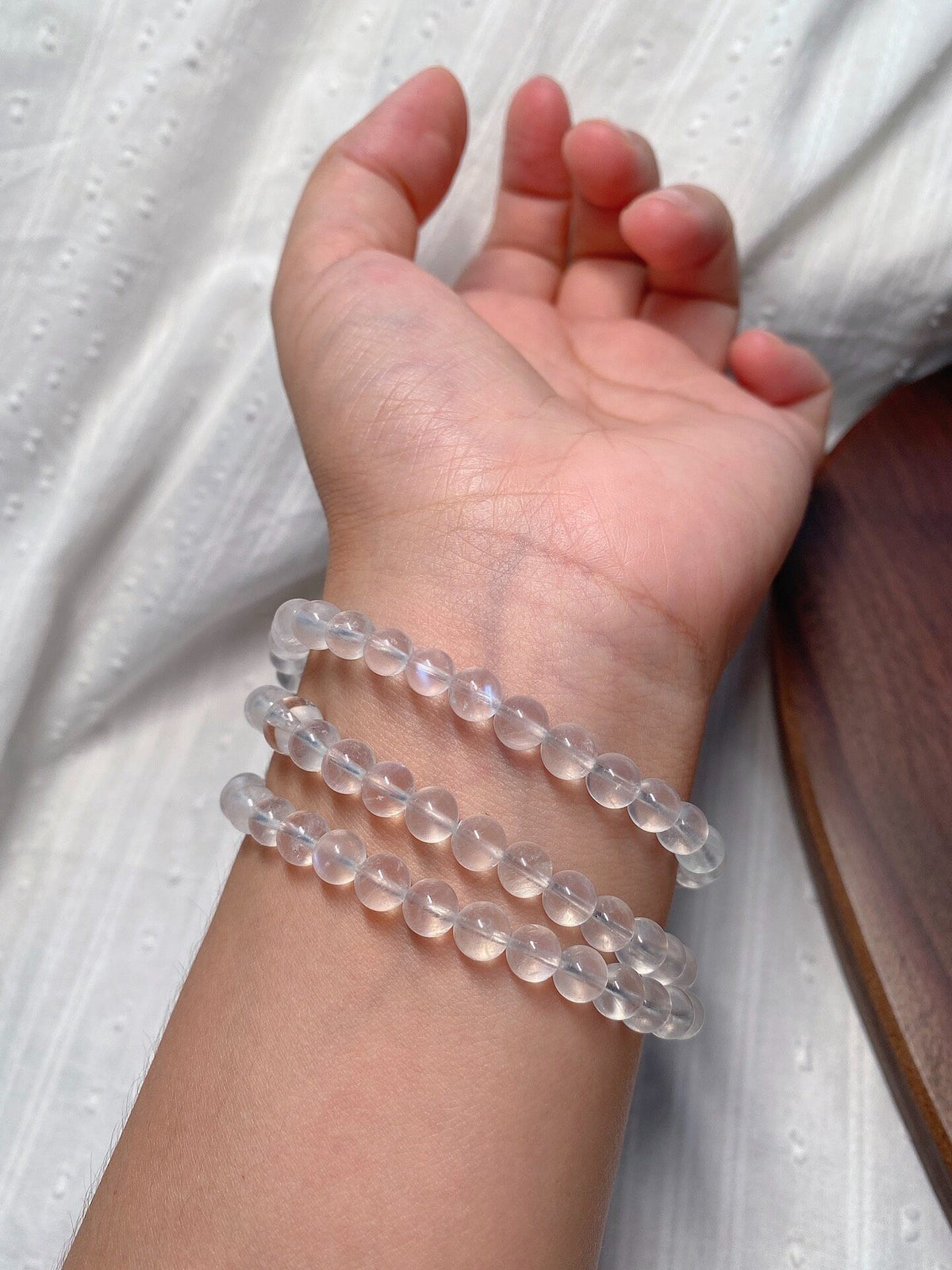 Triple Wrap Moonstone Bracelet with Blue Adularescence