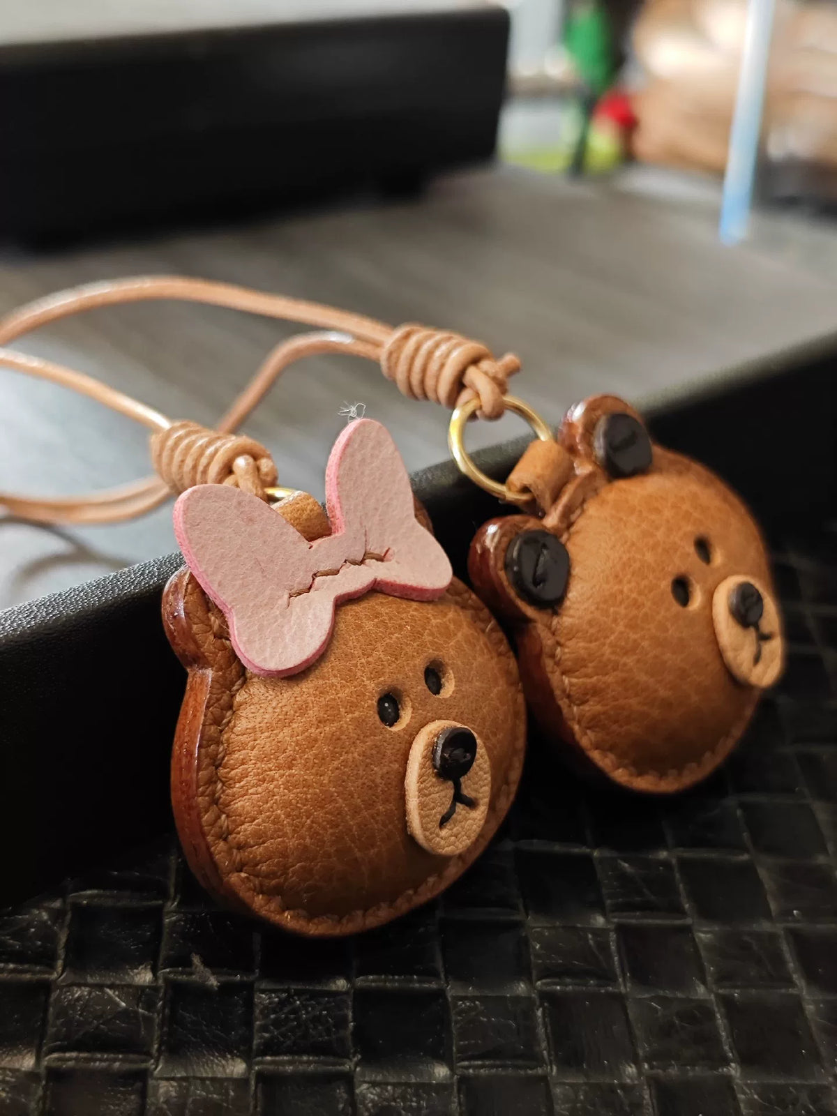 Handmade Brown Bear Leather Bag Charm