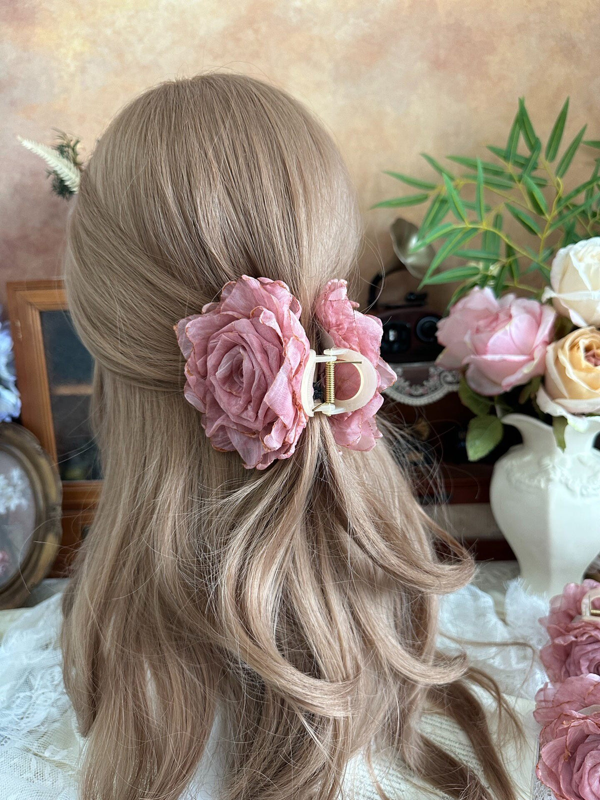Handcrafted Fabric Rose Hair Claw Clip