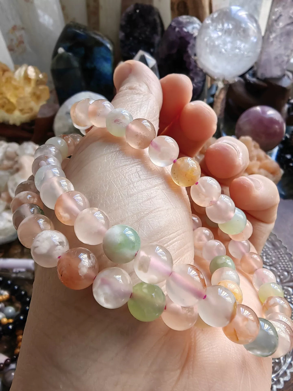 Pulseira de Ágata Flor de Cerejeira com Contas de 7mm