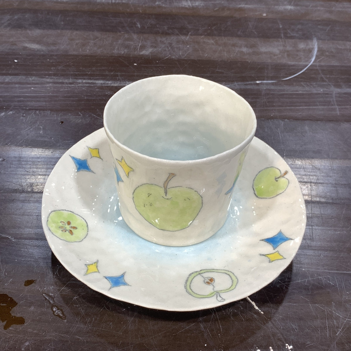 Handmade Ceramic Apple Star Cup Saucer Set
