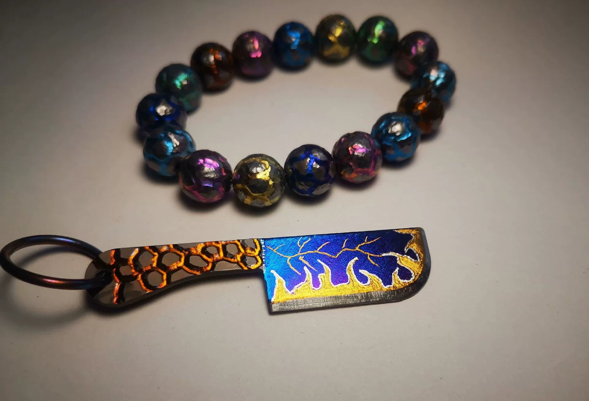 Titanium Alloy Mini Cleaver Keychain Iridescent