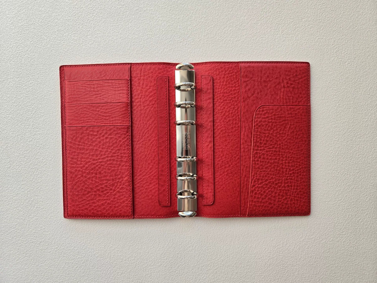 A6 Mbox Red Leather Bifold Planner Binder