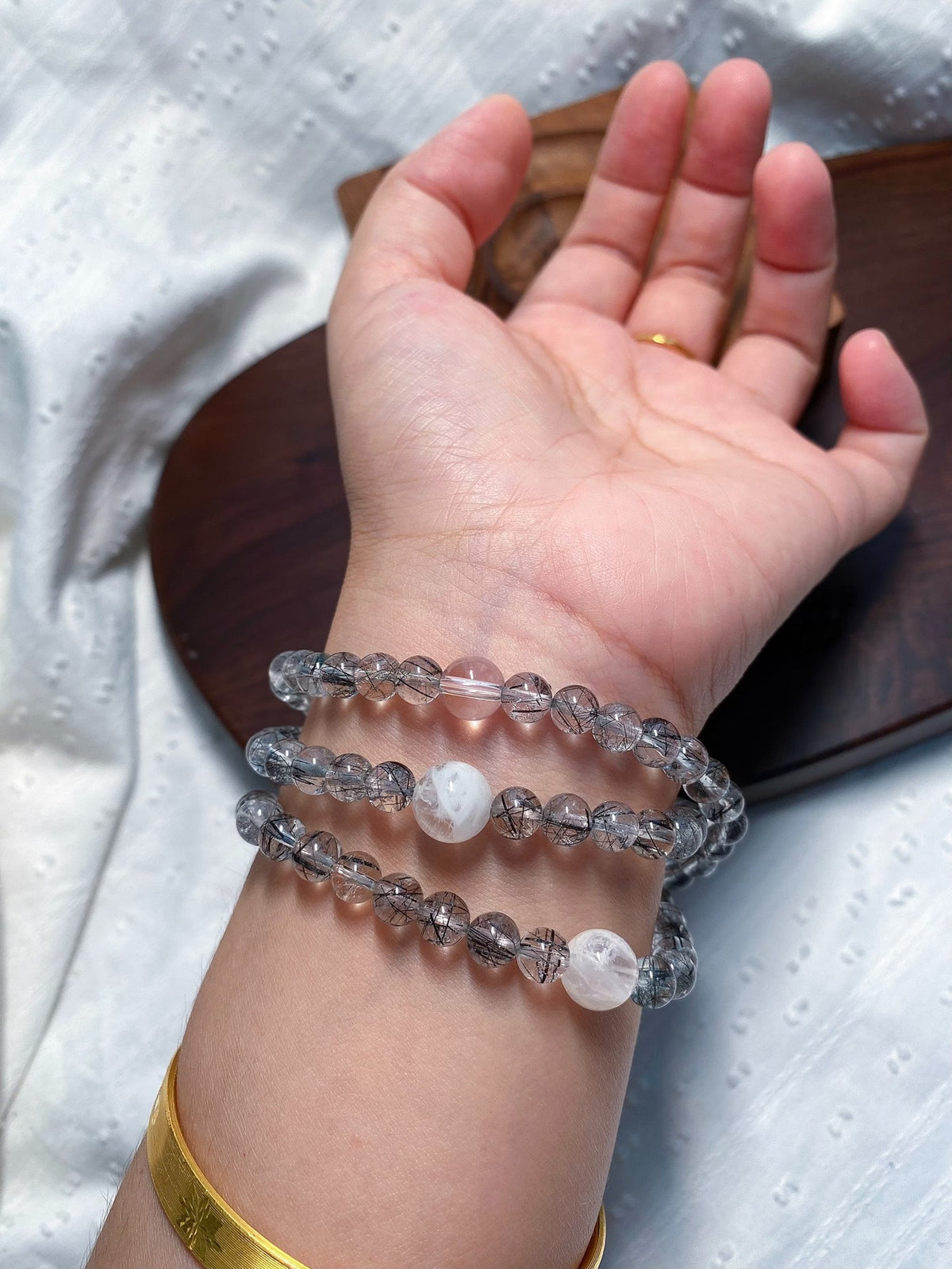 Black Rutilated Quartz Bracelet Snowflake Phantom