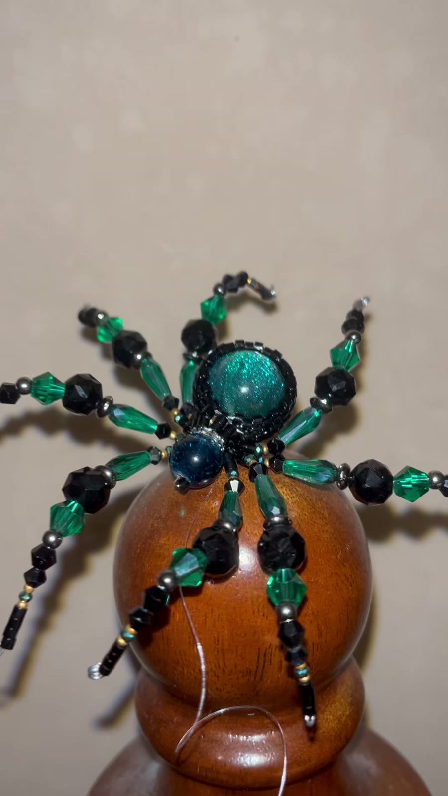 Black and Green Beaded Spider Ornament