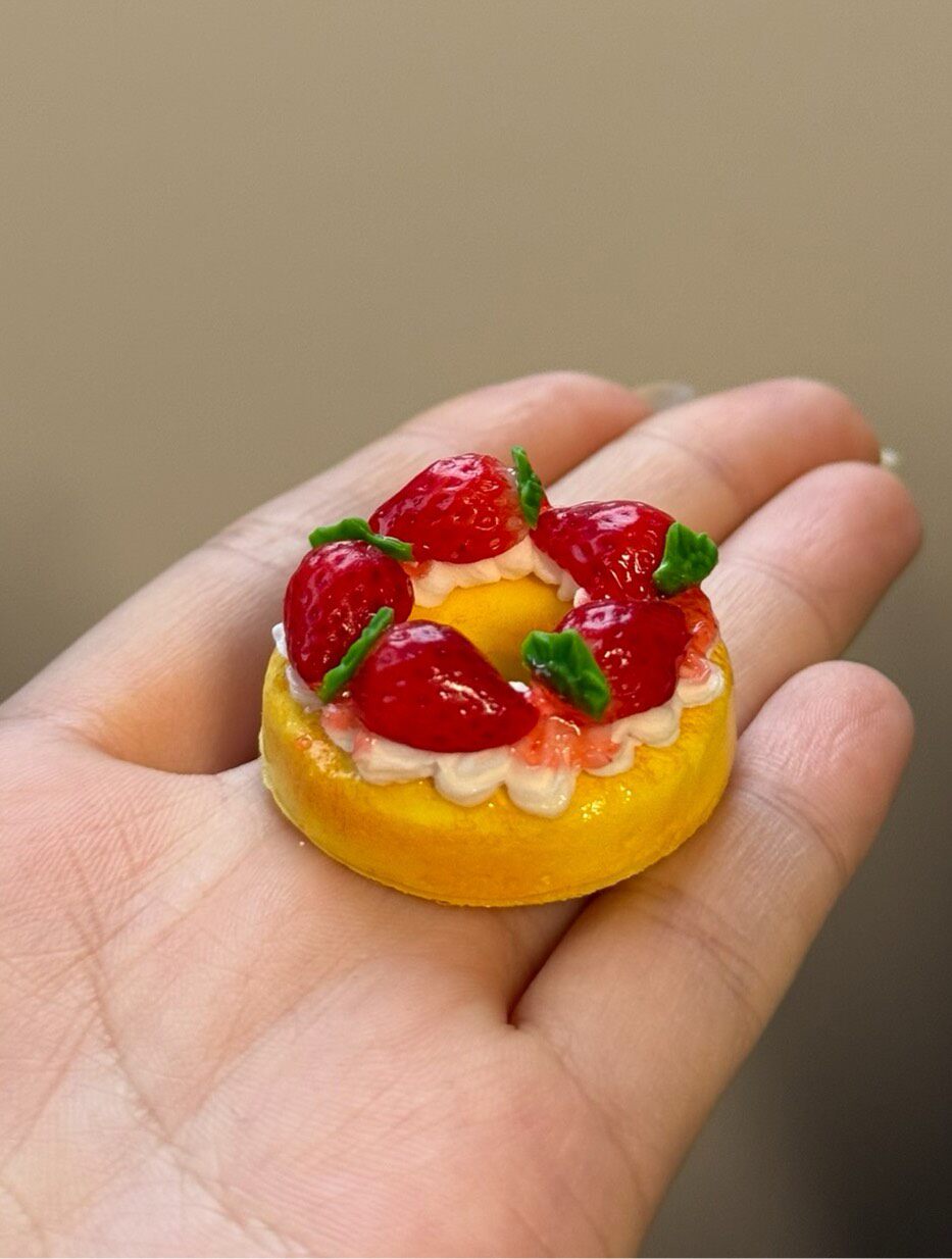 Strawberry Donut Charm Keychain 3cm