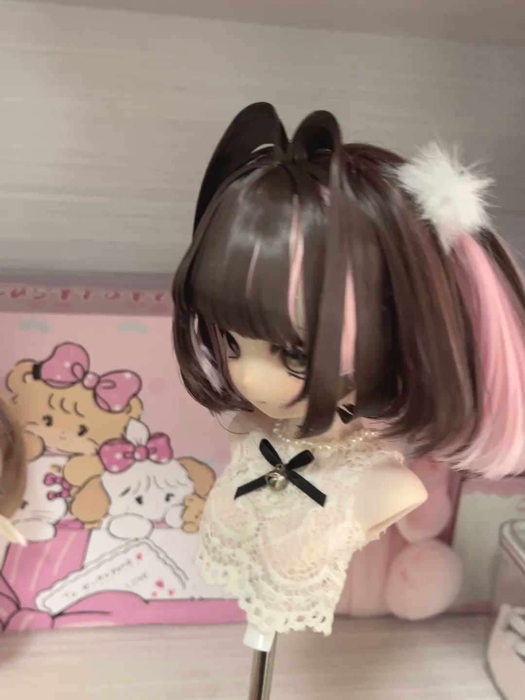 Doll Wig Twin Tail Cat Ear Dark Brown