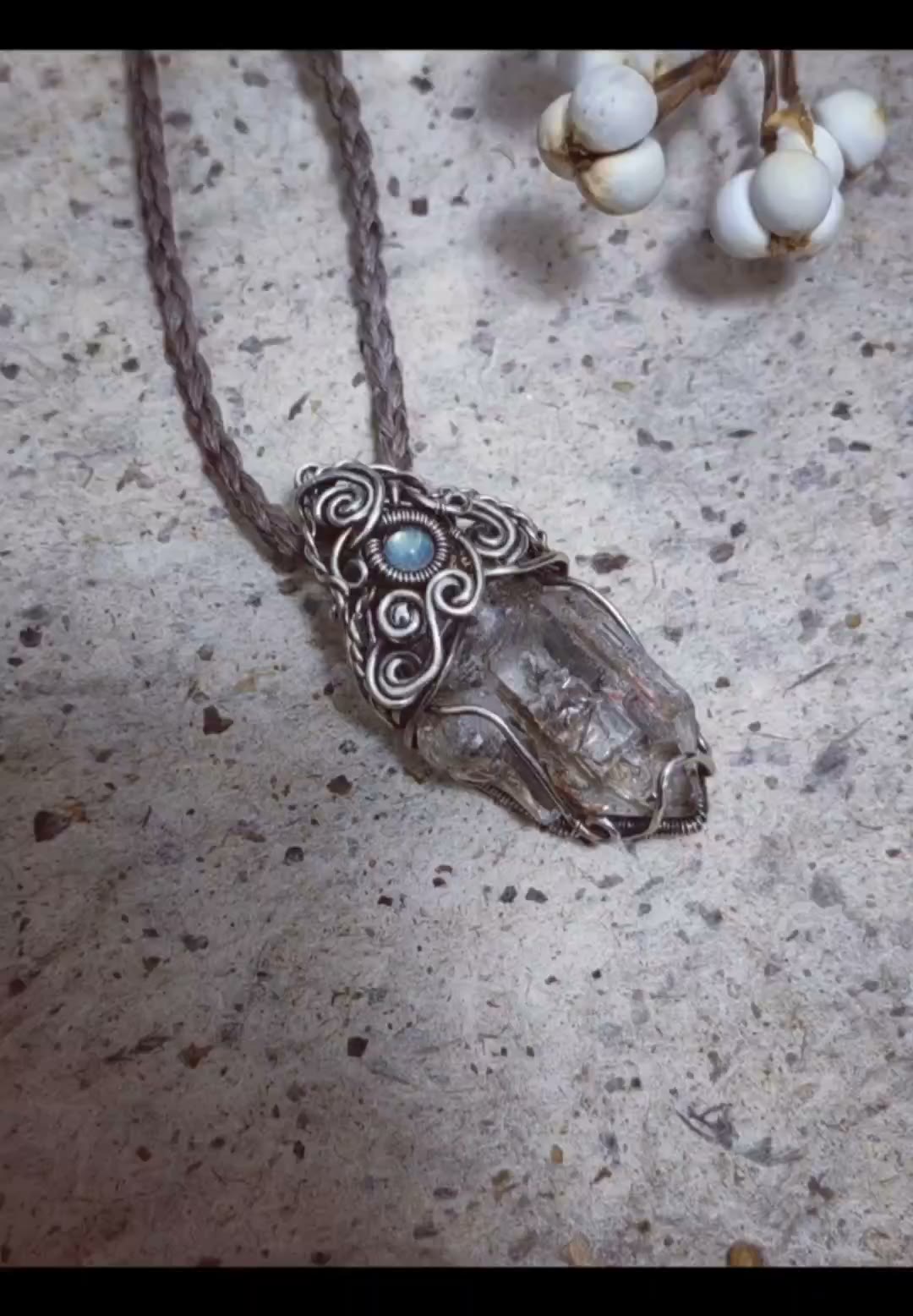 Wire-Wrapped Pendant Necklace with Tea Skeleton Crystal