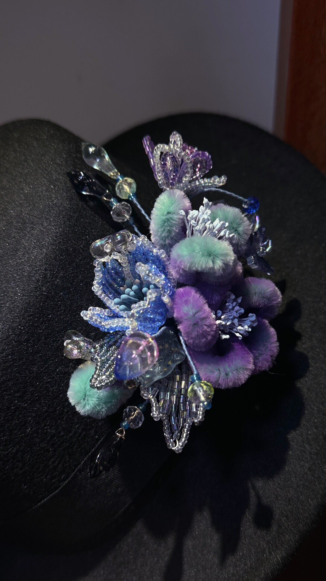 Multicolor Floral Hair Brooch with Crystals