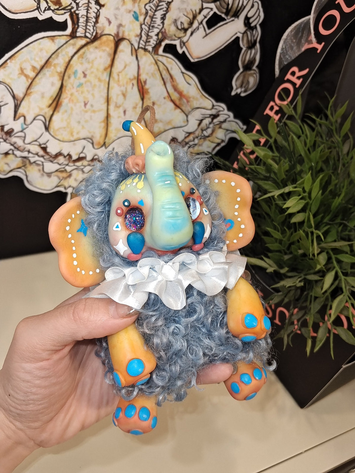 Handmade Clay Circus Elephant Plush Ornament