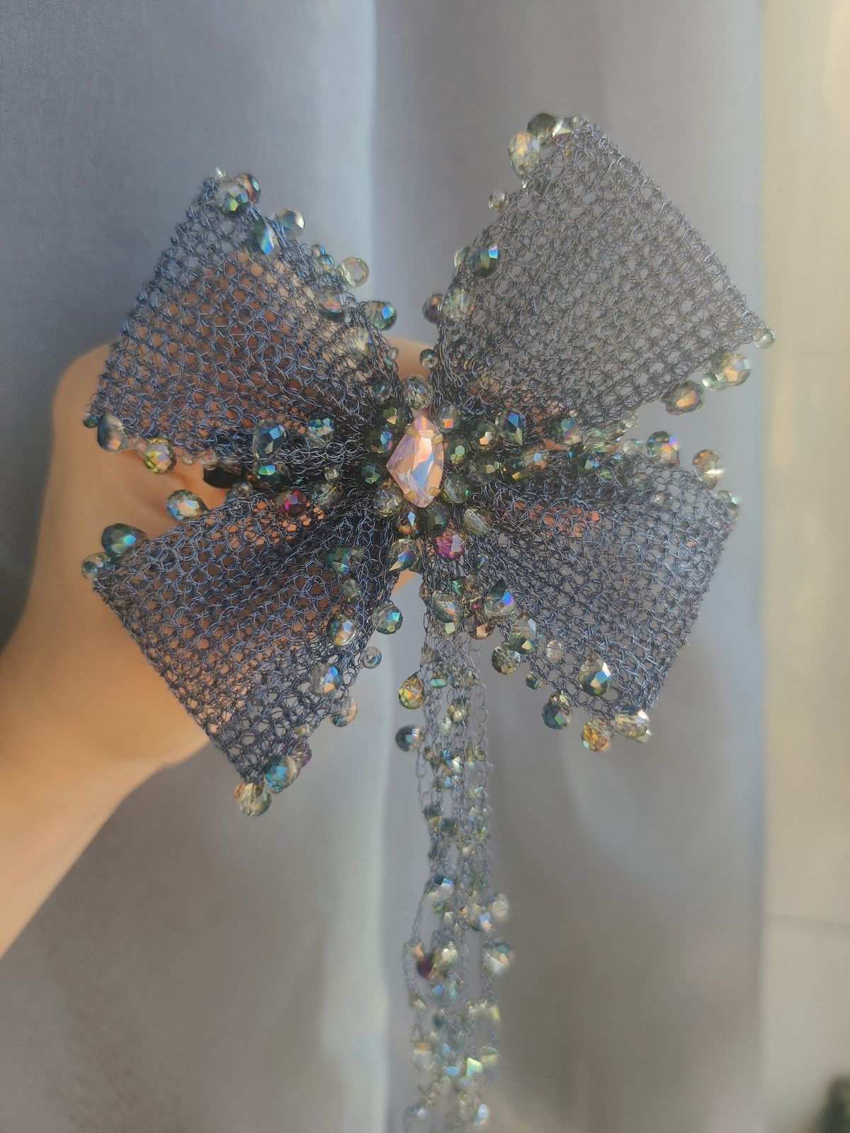 Silver Mesh Bow Hair Clip
