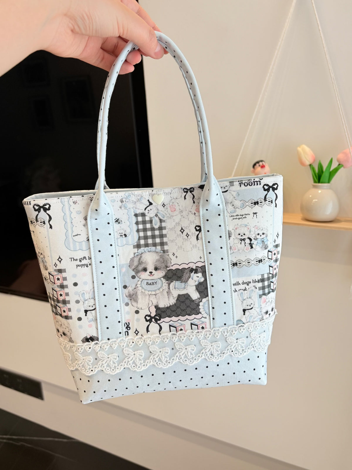 Handcrafted Blue Black Dog Tote Bag