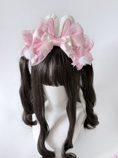Lolita Rabbit Ear Headband with Strawberry Side Clip
