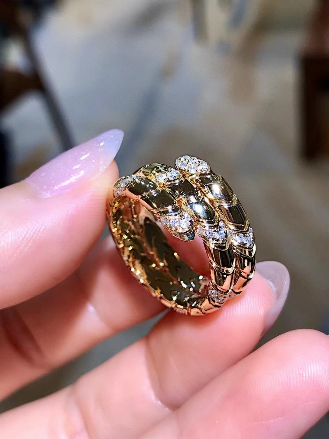 18K Gold Diamond Snake Ring