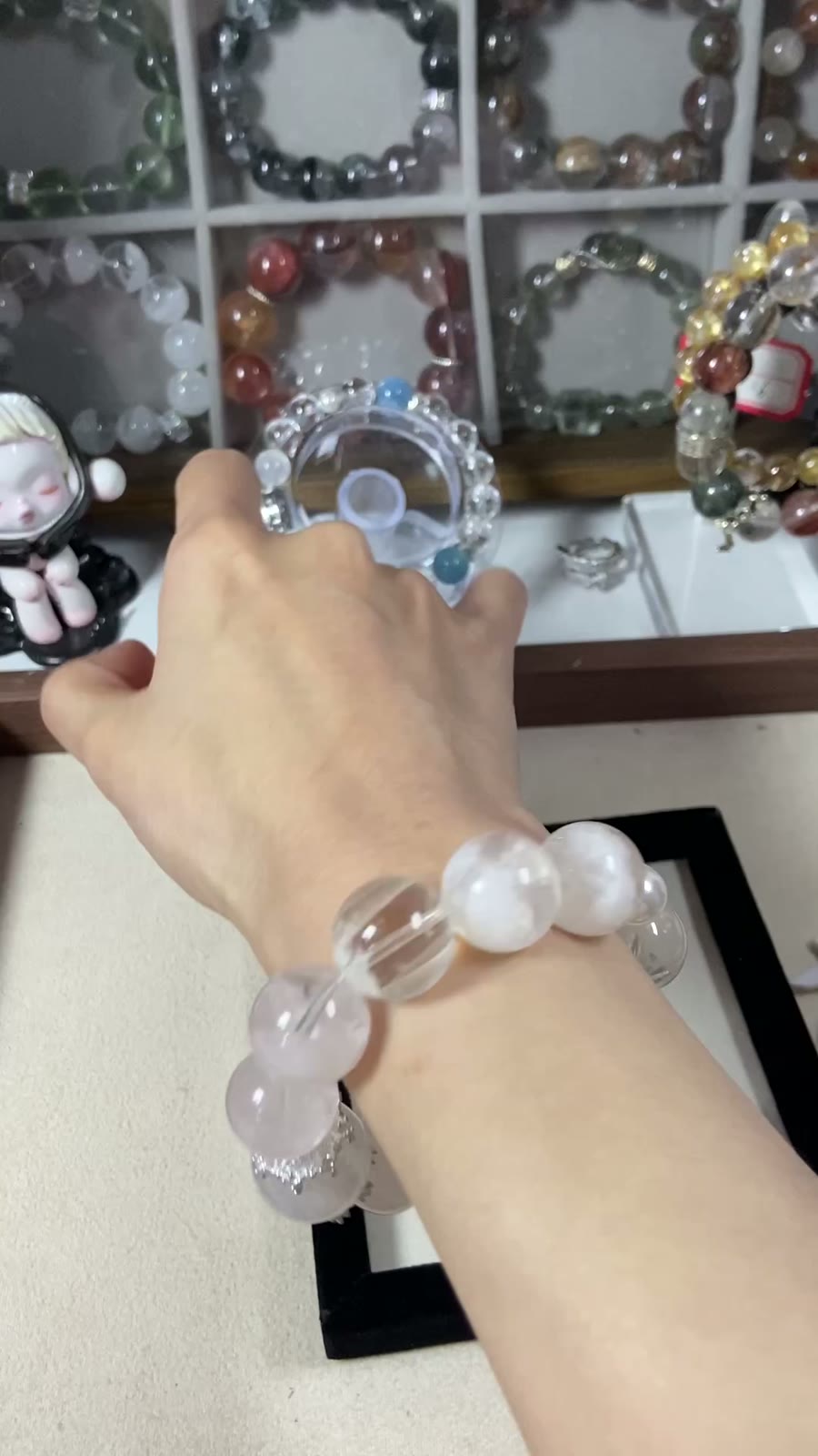 Natural White Snowflake Phantom Quartz Bracelet 16.5mm