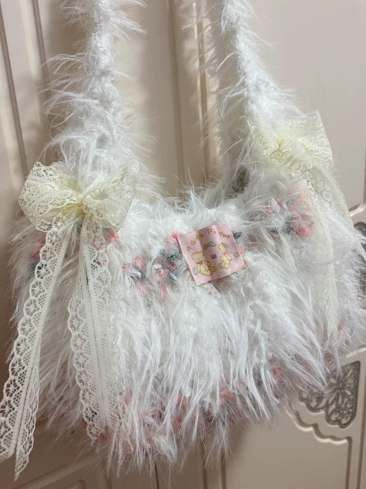 Handmade White Shaggy Shoulder Bag
