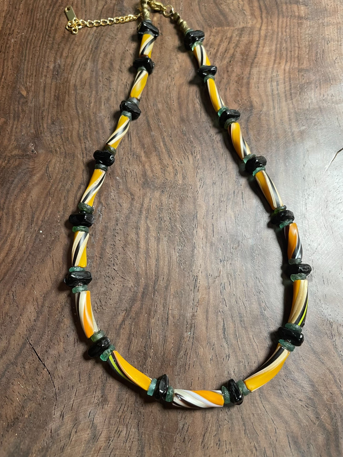 Yellow Twisted Roman Glass Beaded Necklace