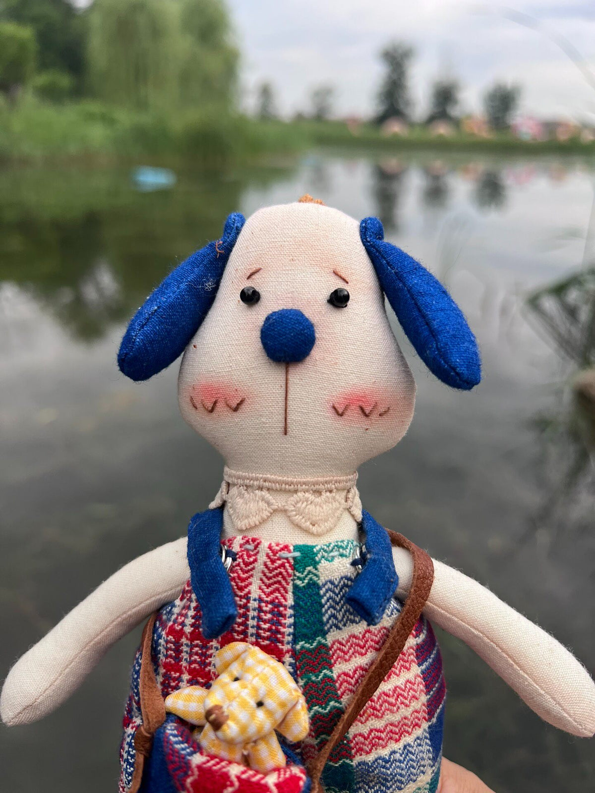 Handmade Folk Dog Plush Bag Charm Keychain
