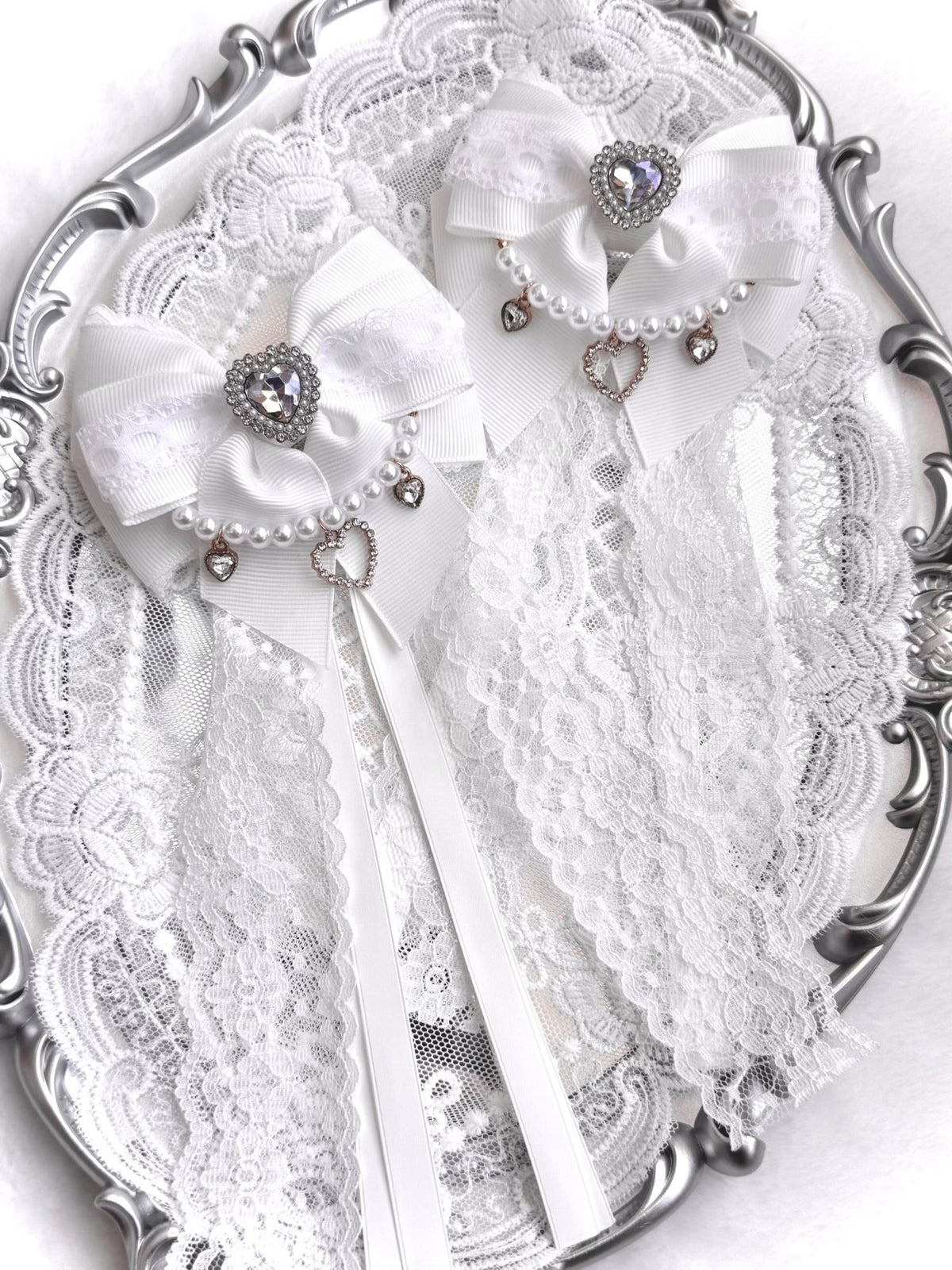 Japanese Lace Bow Side Hair Clips