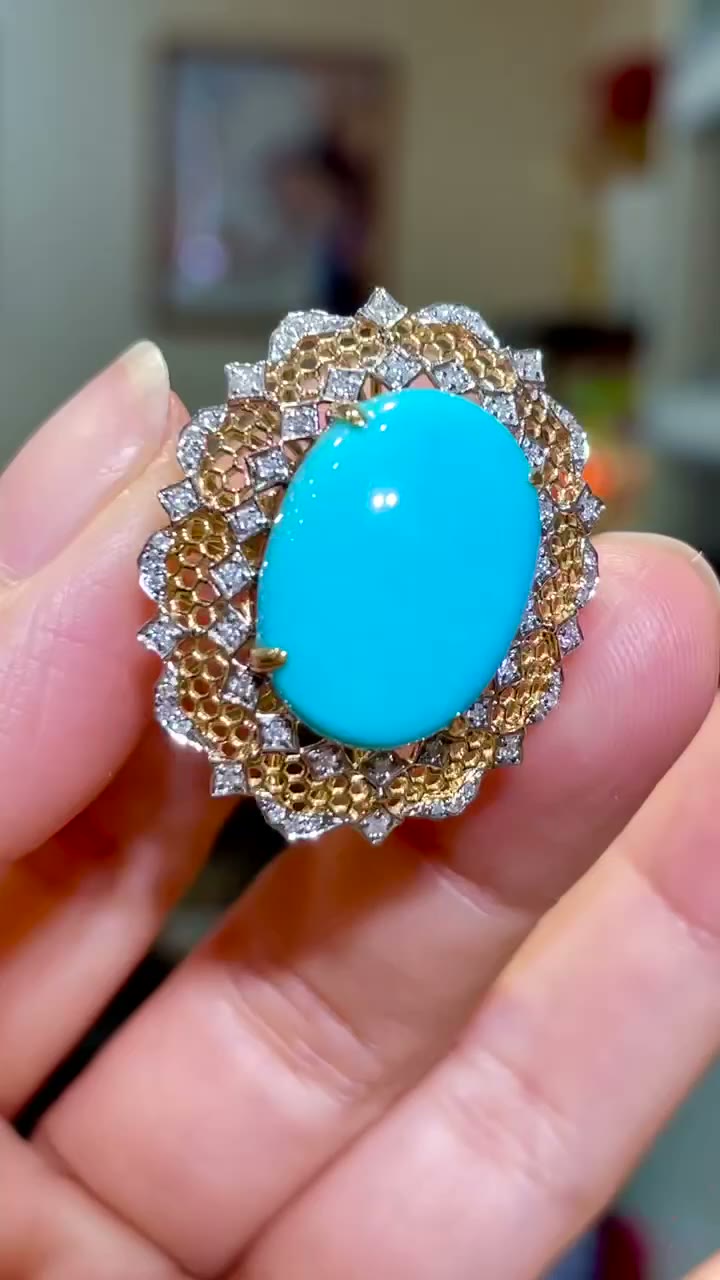 18K Two-Tone Gold Turquoise Diamond Ring