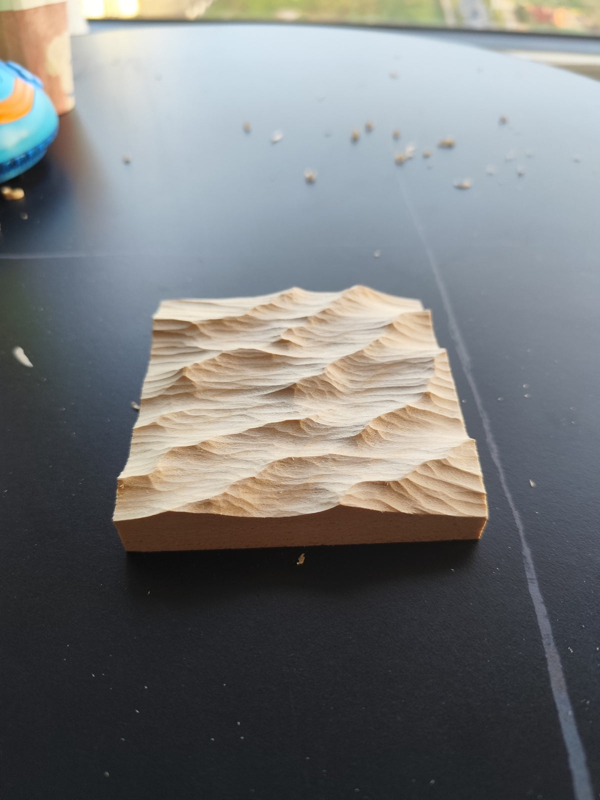 Handcrafted Linden Wood Wave Relief Carving