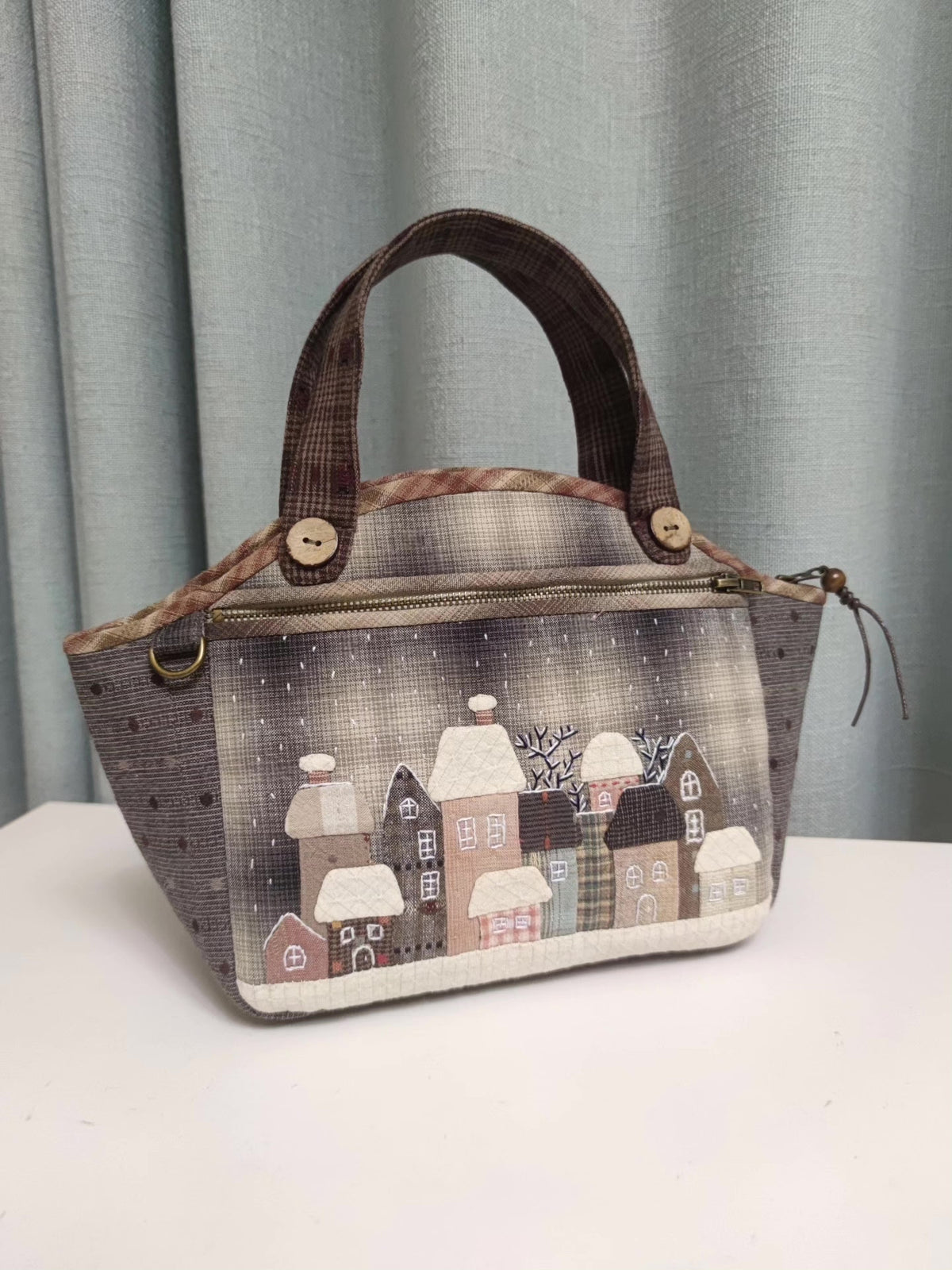 Handmade Snowscape Patchwork Tote Bag