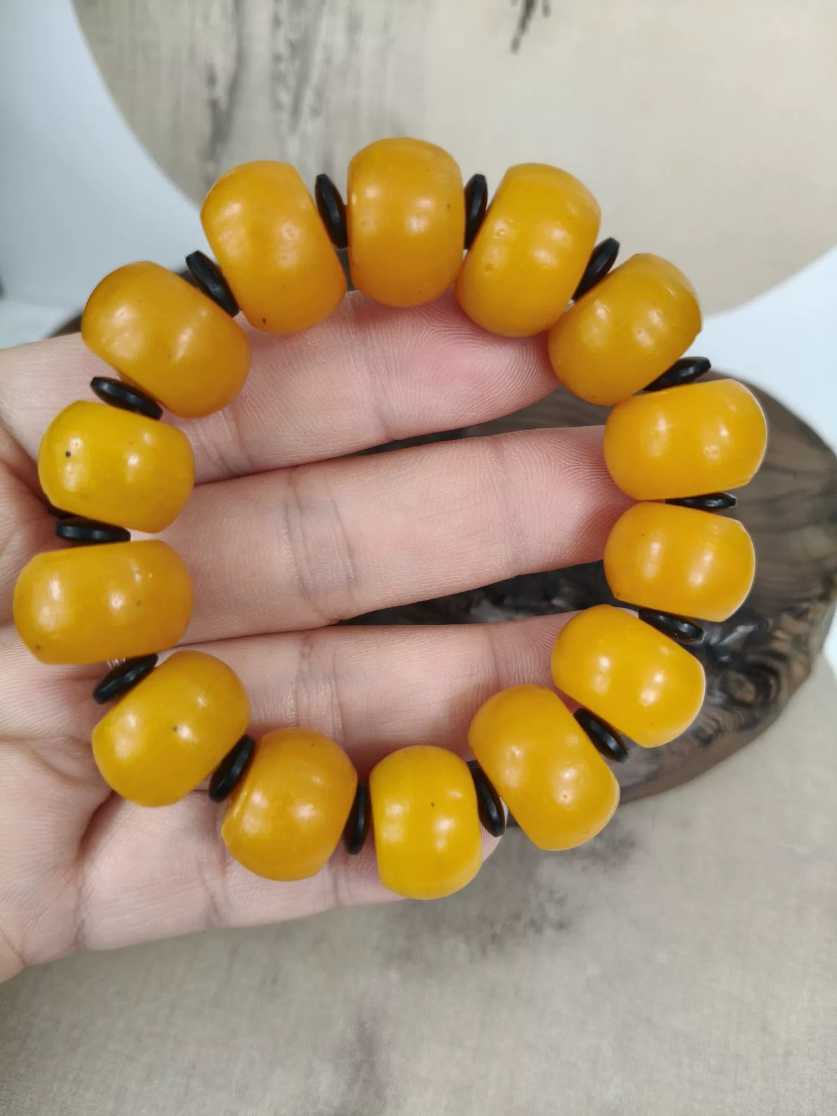 Chicken Oil Yellow Old Glass Bead Bracelet