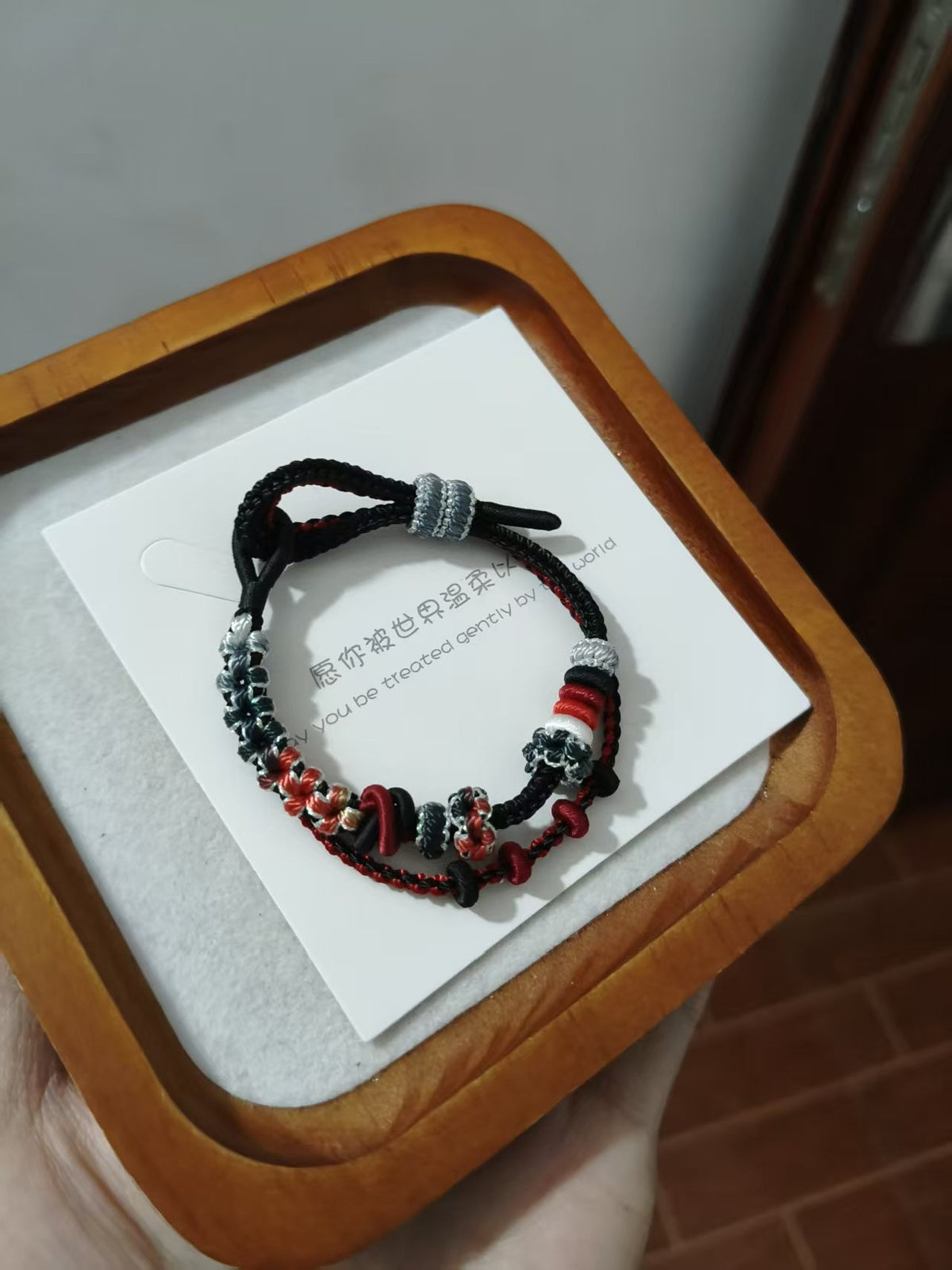 Handwoven Black Red Double Layer Bracelet