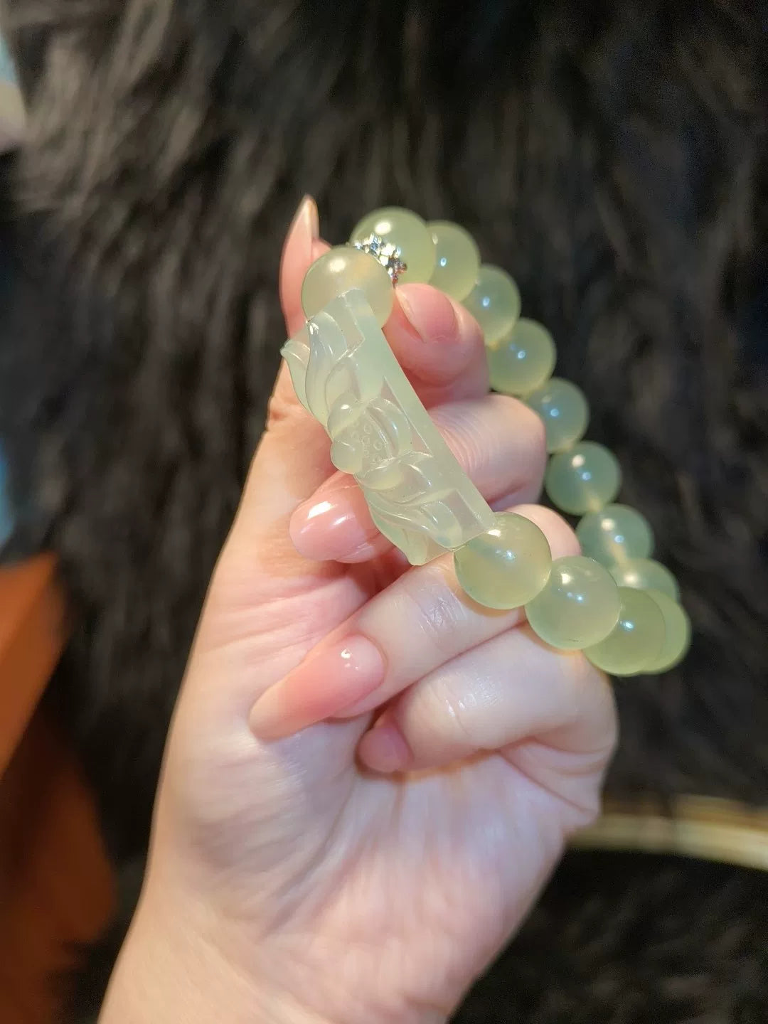 Natural Xiuyan Jade Blue Green Ice Lotus Bracelet