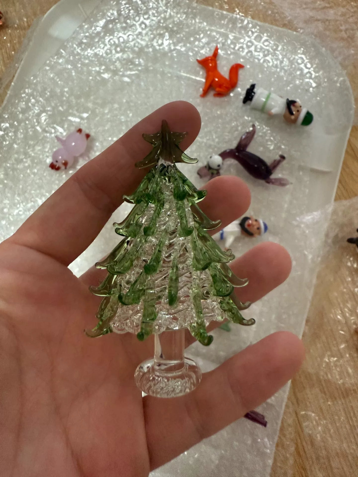 Handmade Liuli Glass Christmas Tree Figurine