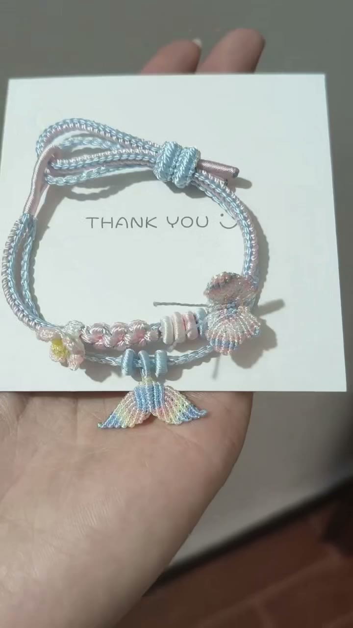 ハンドメイド 編み込みブレスレット ピンク イエロー グラデーション