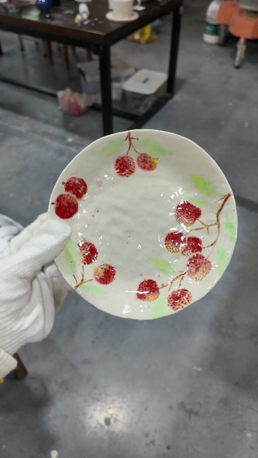Handcrafted Ceramic Plate with Hand Painted Lychee Design