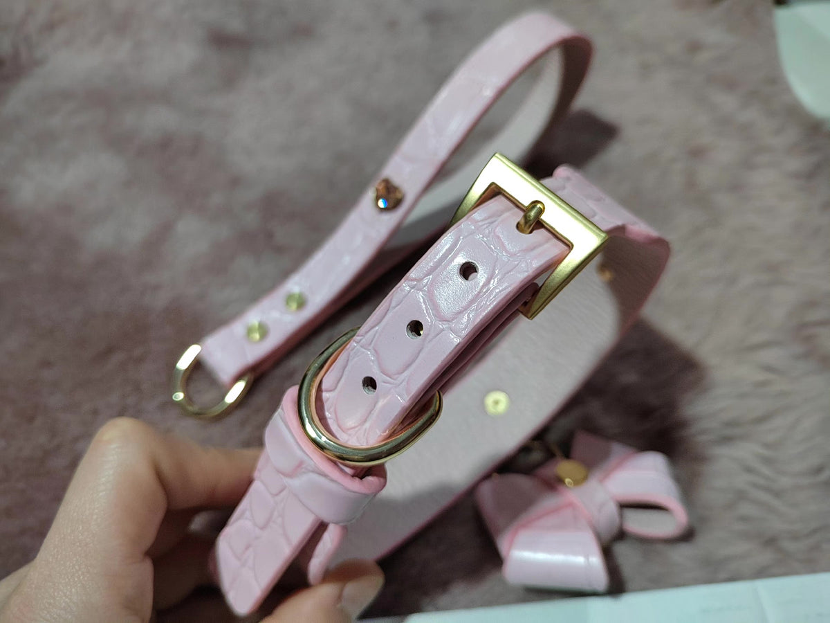 Rosa Fischschuppen Leder Hund Halsband und Leinen Set