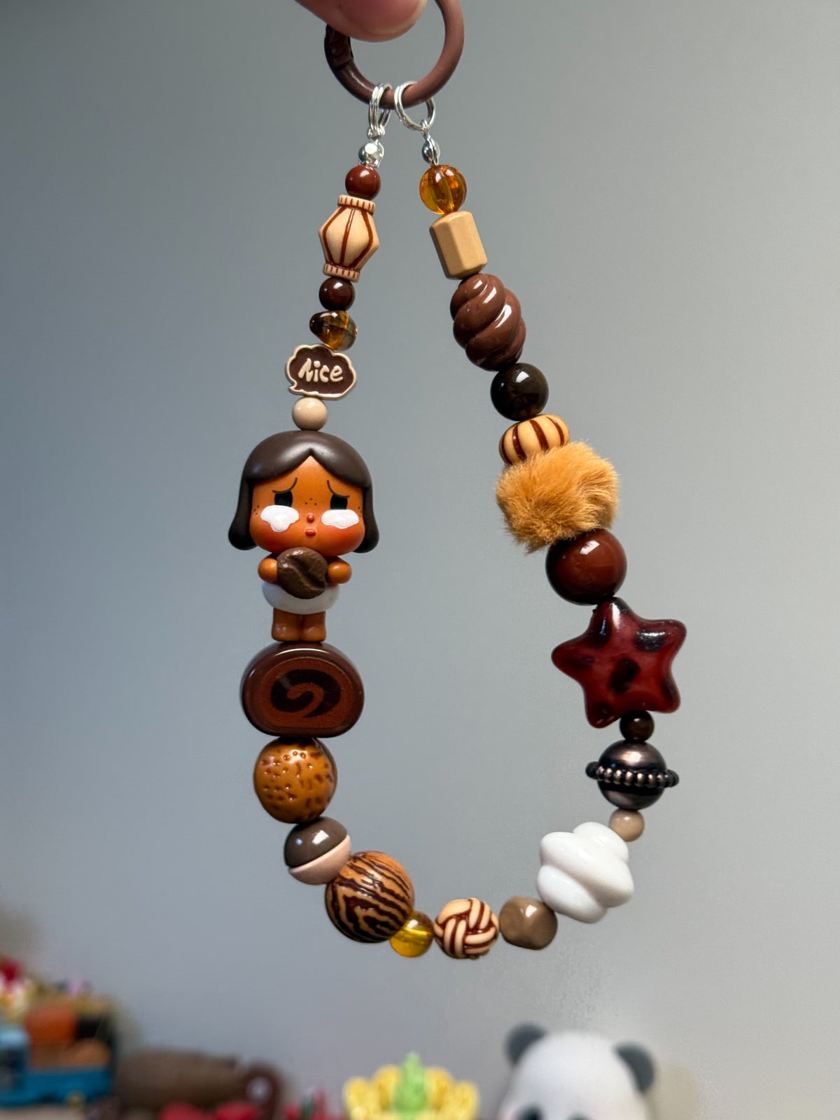 Coffee Bean Crying Doll Beaded Phone Strap