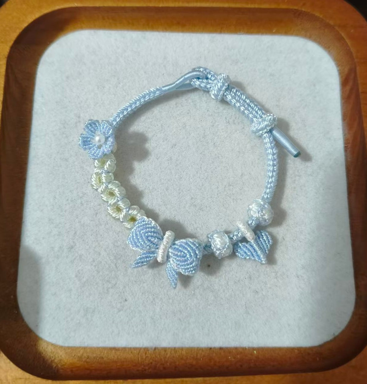Handmade Light Blue Bow Flower Bracelet