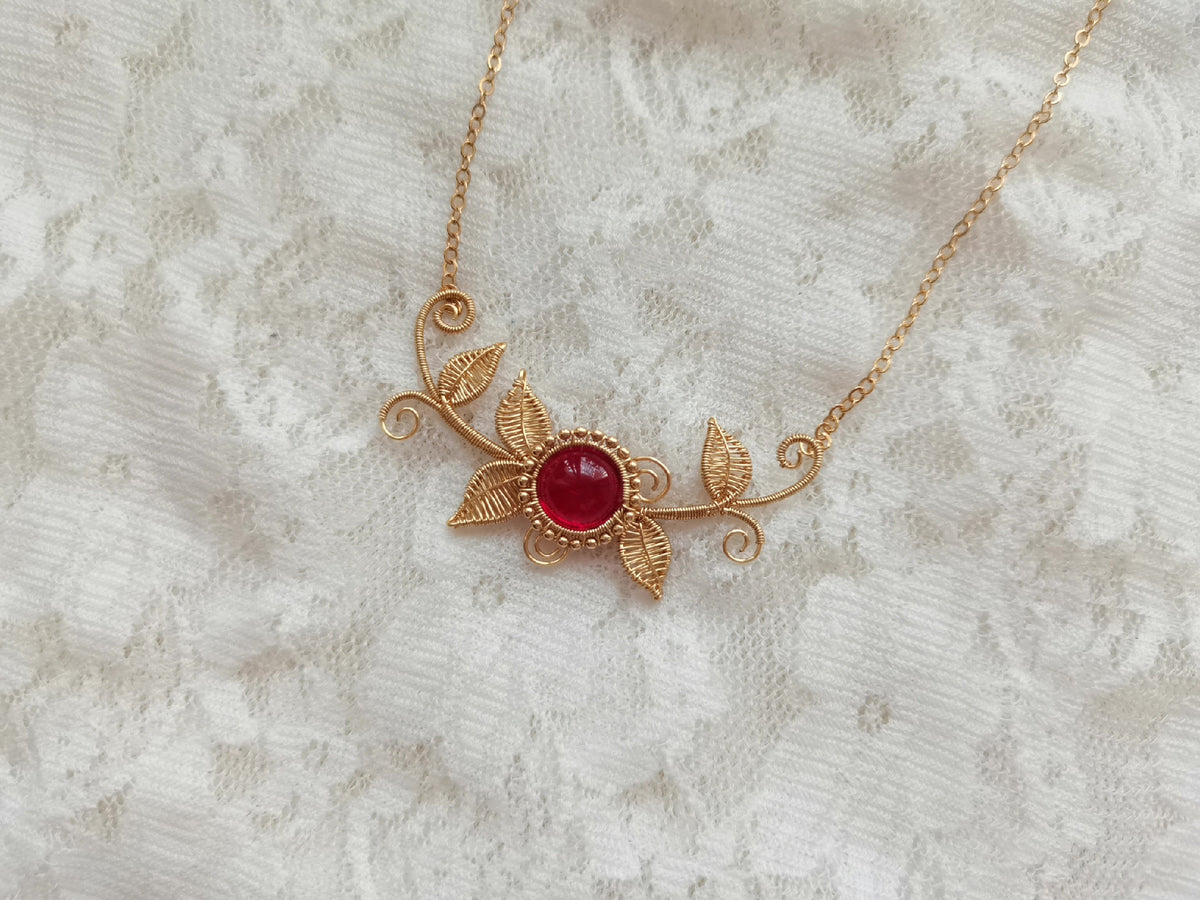 Garnet Wire Wrapped Vine Necklace