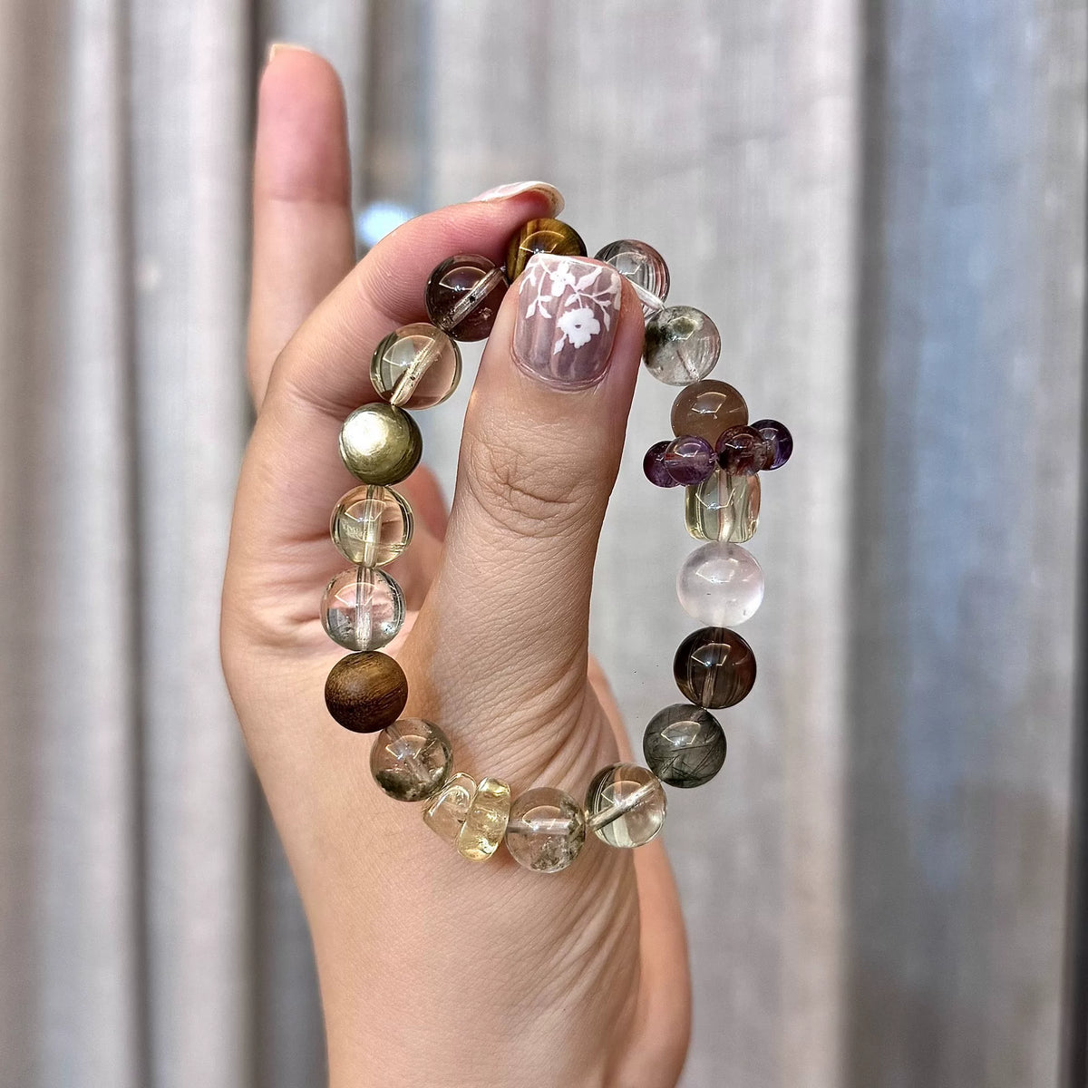 Bracciale multigemma con cristallo e perline da 10 mm