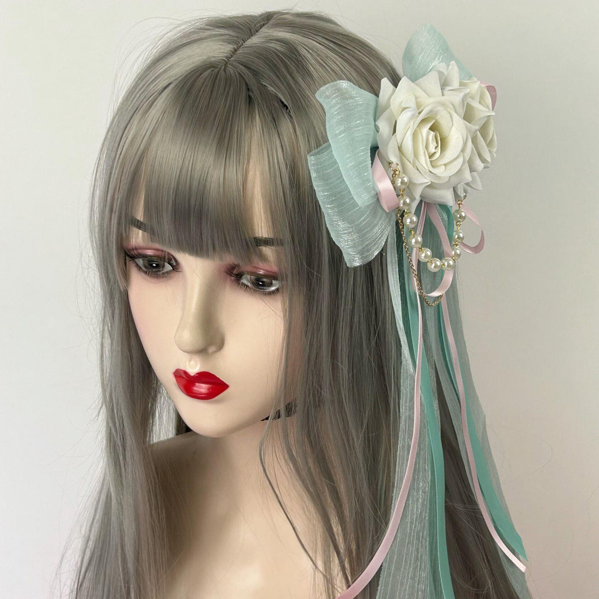 Lolita Bow Hair Clip with Pearl Chains