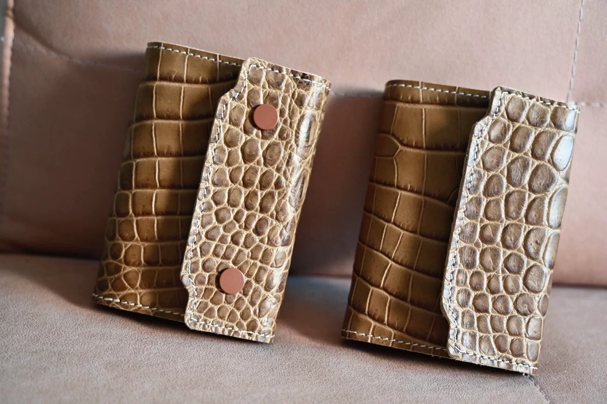 Brown Crocodile Embossed Leather Ring Binder Cover