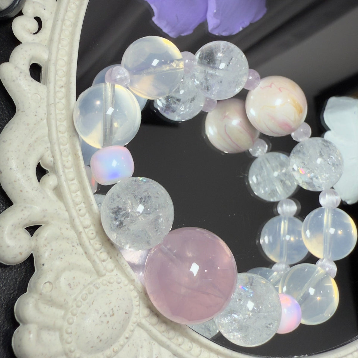 Translucent Rose Quartz Opal Beaded Bracelet