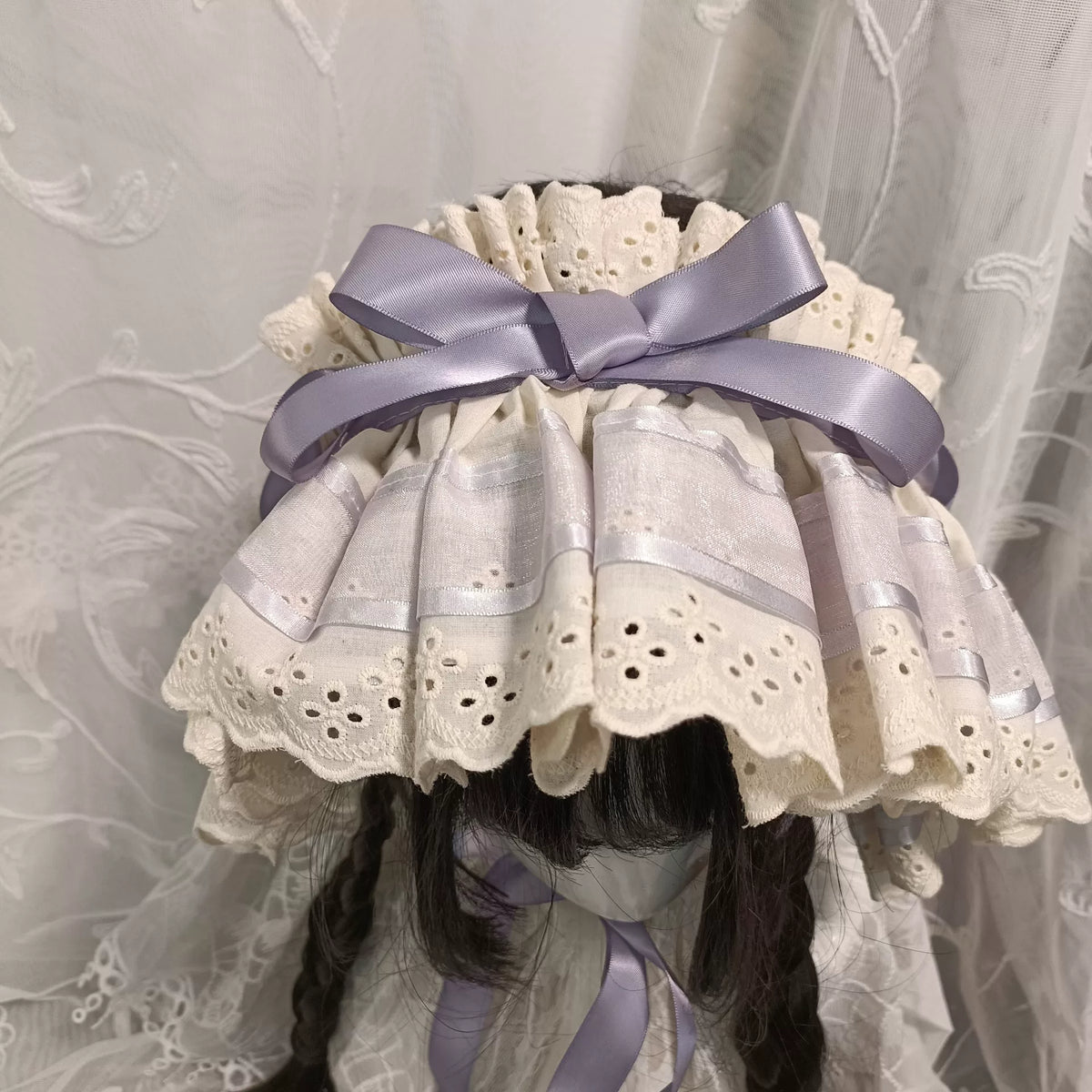 グレーパープル ロリータ ヘッドバンド ボンネット 2WAY