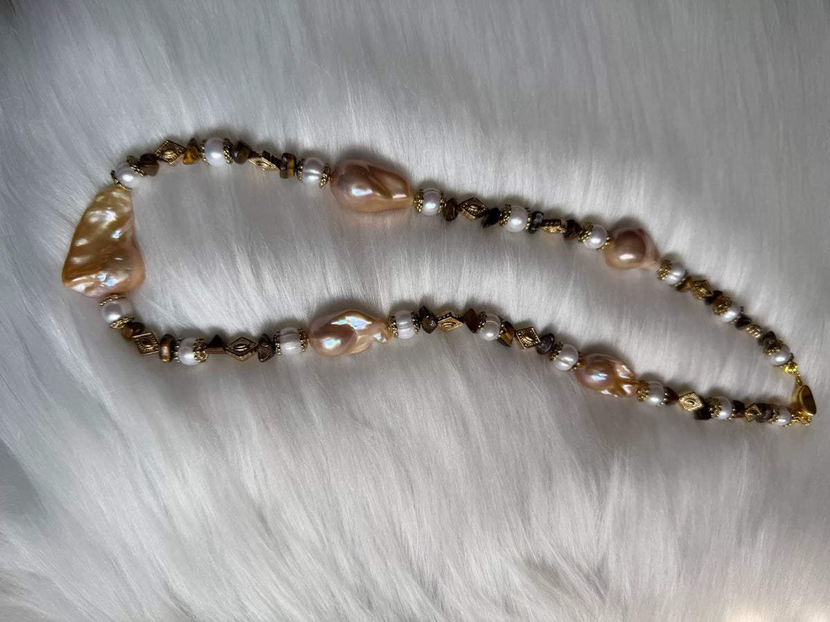 Gold-Rosa Barock-Perlen-Kette
